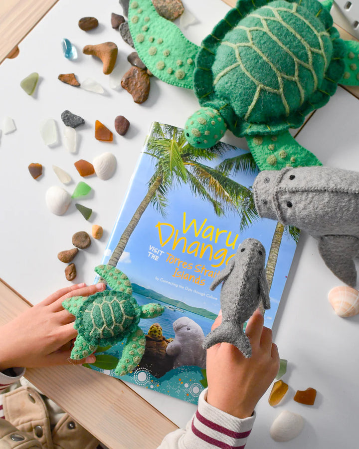 Waru and Dhangal - Sea Turtle & Dugong Felt Finger Puppets Set