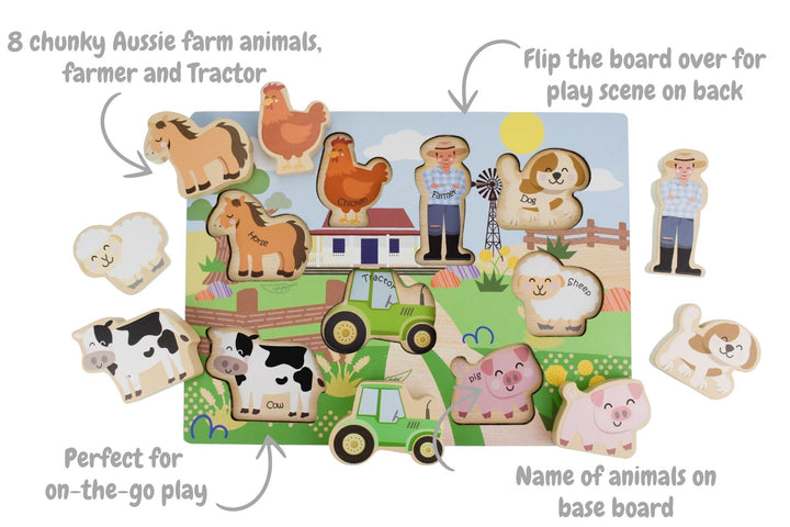 Wooden Chunky Aussie Farm Animal Puzzle/Playset