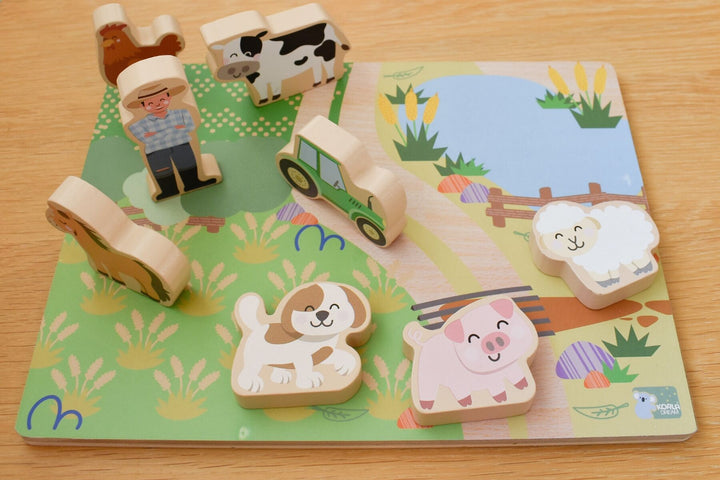 Wooden Chunky Aussie Farm Animal Puzzle/Playset