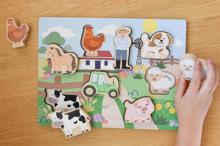 Wooden Chunky Aussie Farm Animal Puzzle/Playset