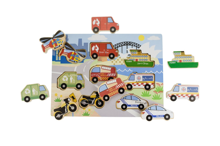 Wooden Chunky Aussie Transport Vehicle Puzzle/Playset