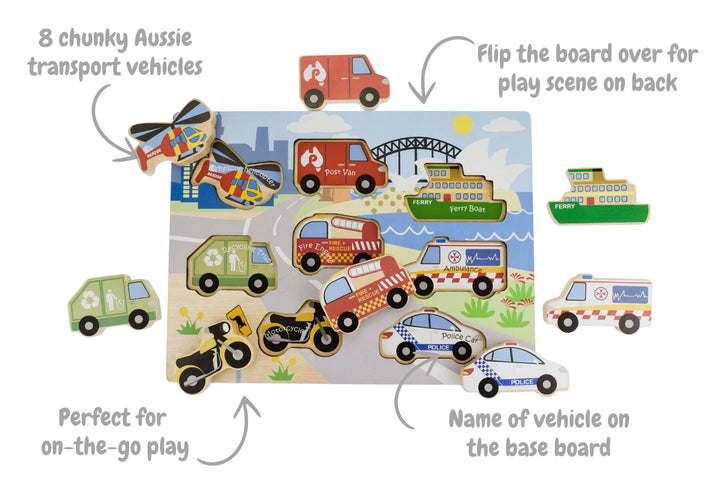 Wooden Chunky Aussie Transport Vehicle Puzzle/Playset