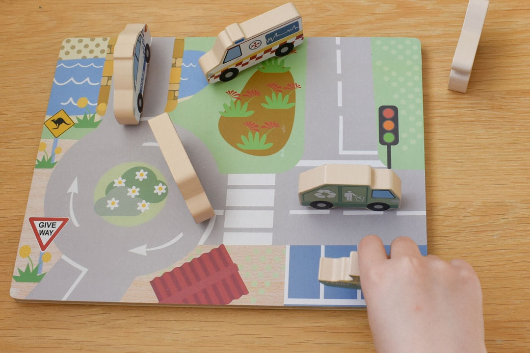 Wooden Chunky Aussie Transport Vehicle Puzzle/Playset