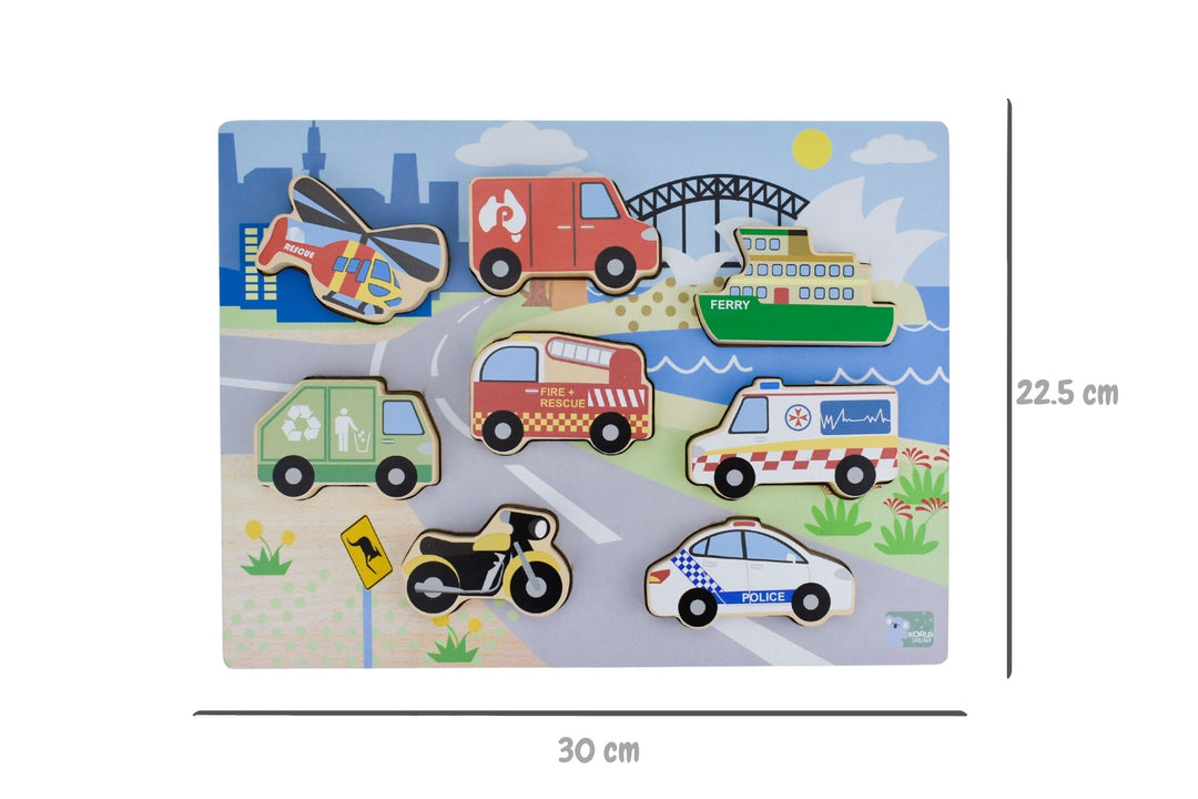 Wooden Chunky Aussie Transport Vehicle Puzzle/Playset