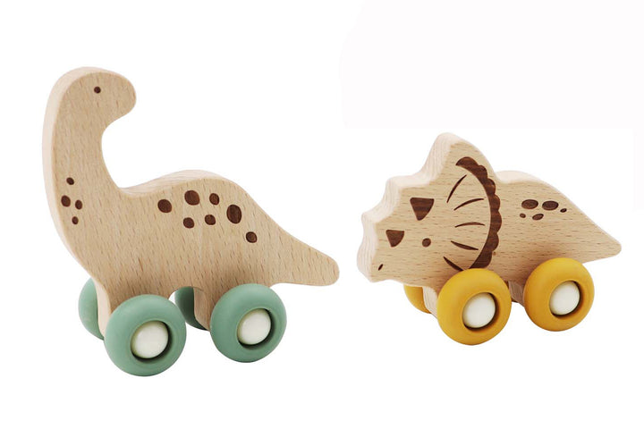 Wooden Ecowheels Dinosaur Movers Set - Triceratops and Diplodocus