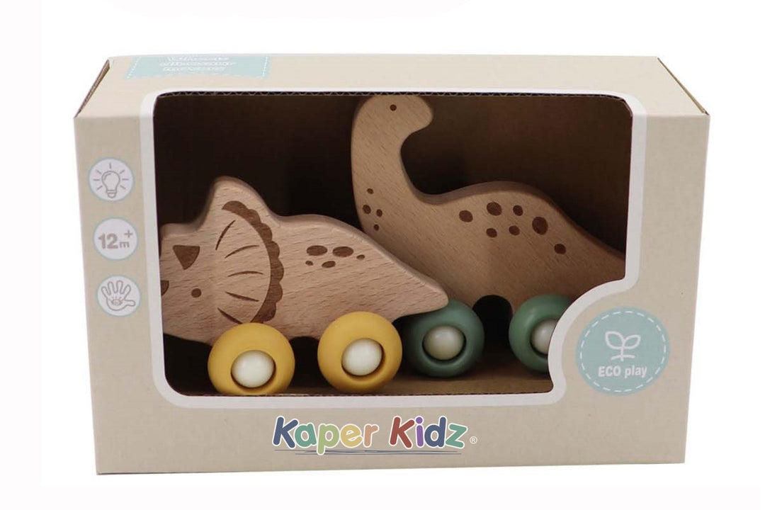 Wooden Ecowheels Dinosaur Movers Set - Triceratops and Diplodocus