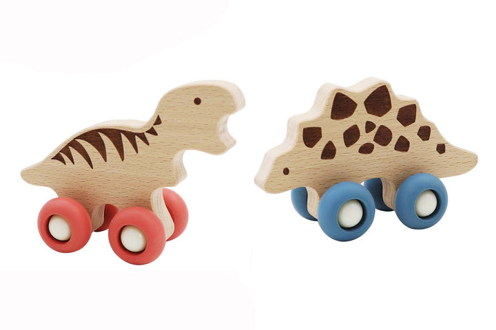Wooden Ecowheels Dinosaur Movers Set - Tyrannosaurus and Stegosaurus