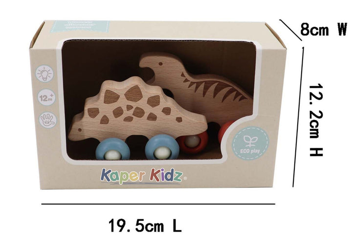 Wooden Ecowheels Dinosaur Movers Set - Tyrannosaurus and Stegosaurus