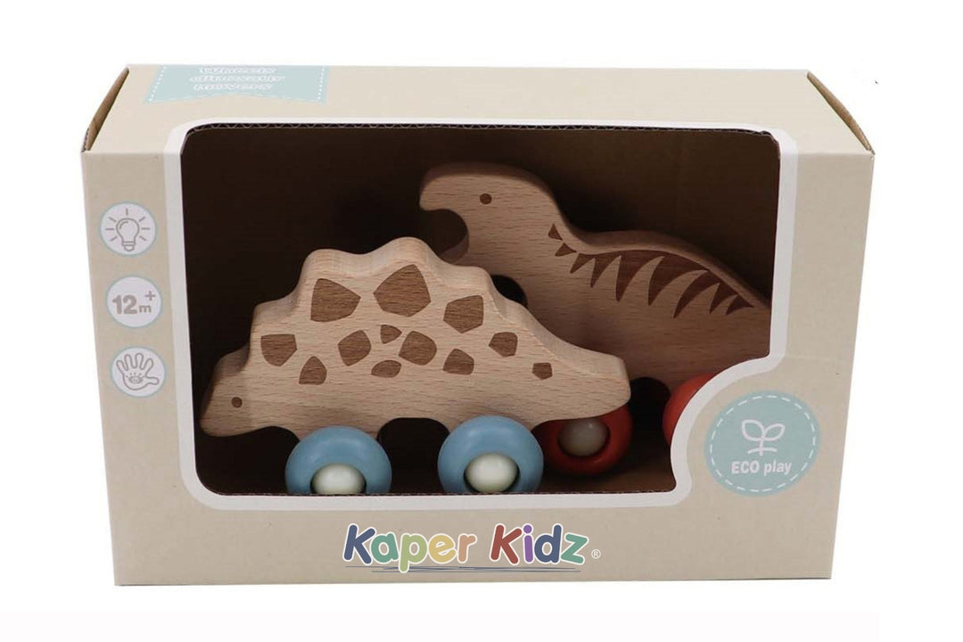 Wooden Ecowheels Dinosaur Movers Set - Tyrannosaurus and Stegosaurus