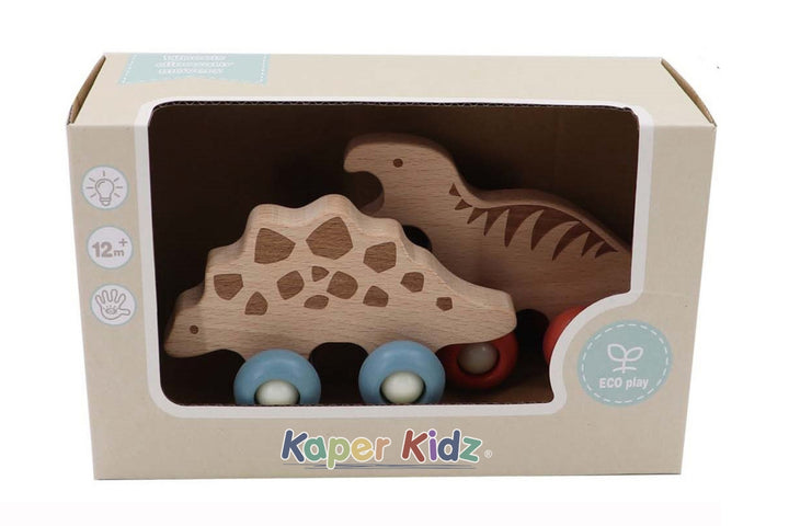 Wooden Ecowheels Dinosaur Movers Set - Tyrannosaurus and Stegosaurus