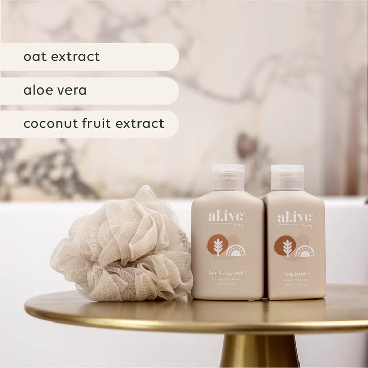 al.ive body Bauble with Calming Oatmeal Baby Duo Wash & Body Lotion + Sponge