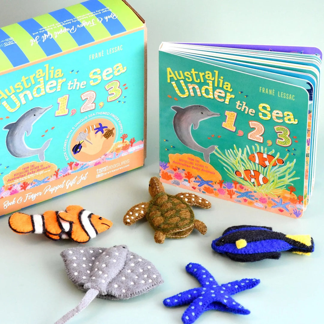 Australia Under the Sea 123 by Frané Lessac - Book and Finger Puppet Set