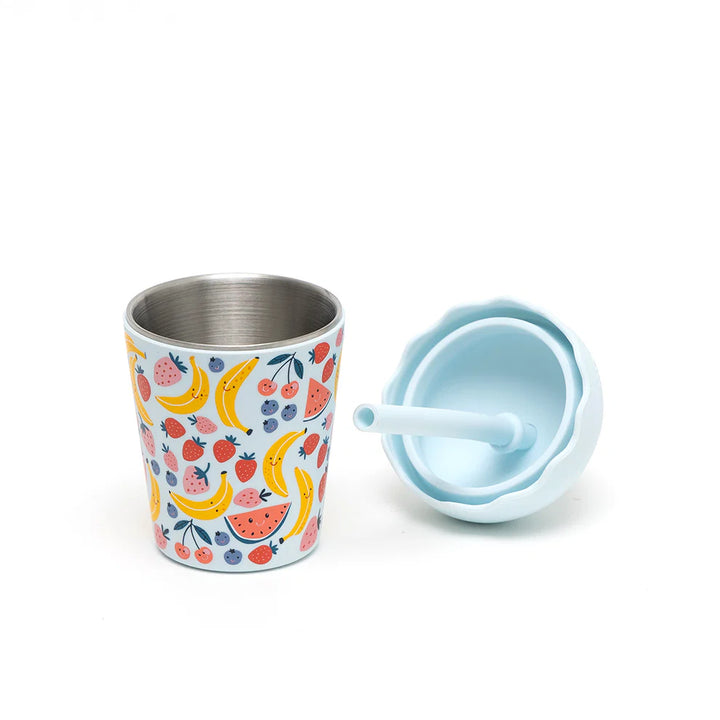 Mini Stainless Steel Smoothie Cup & Straw 200ml - Fruits Blue