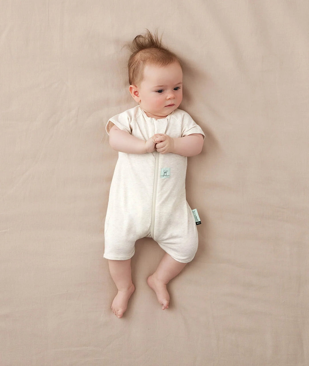 ergoPouch Layer | Short Sleeve Zip Bodysuit 0.2 TOG - Oatmeal Marle