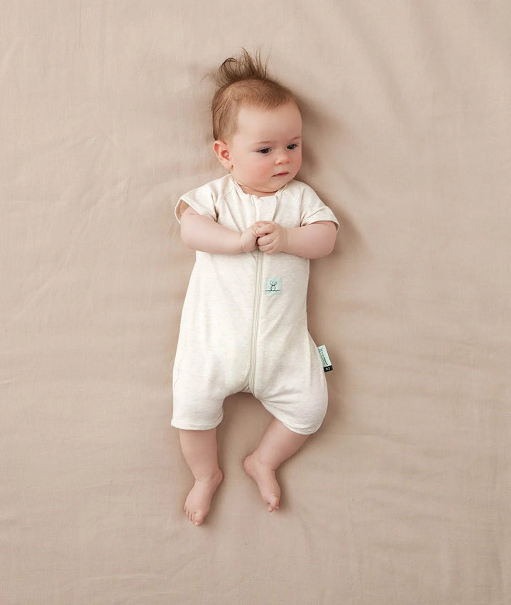ergoPouch Layer | Short Sleeve Zip Bodysuit 0.2 TOG - Oatmeal Marle