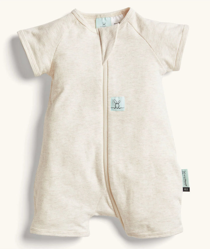 ergoPouch Layer | Short Sleeve Zip Bodysuit 0.2 TOG - Oatmeal Marle