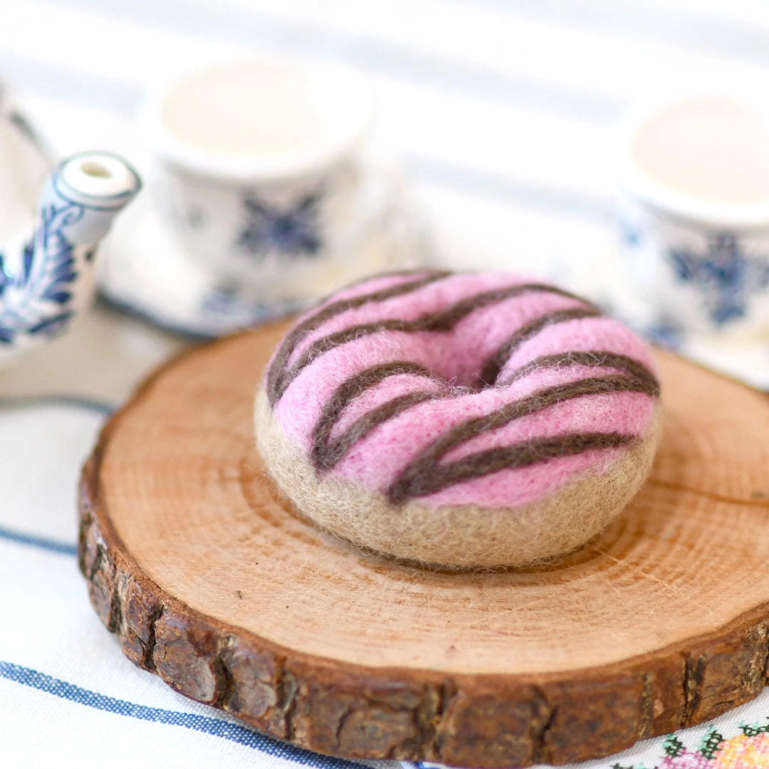 Felt Doughnut with Pink Vanilla Frosting and Chocolate Drizzle