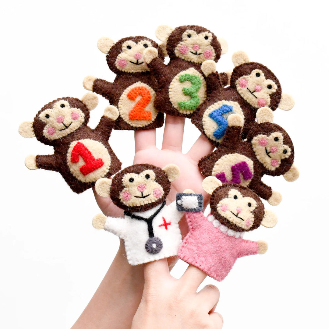 Handmade Felt Finger Puppet Set - Five Little Monkeys