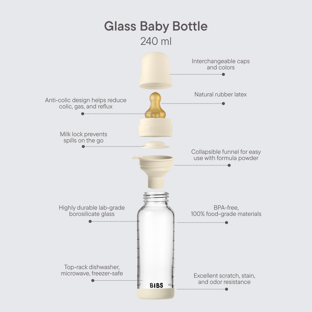 NEW BIBS Baby Glass Bottle Complete Set 240ml | Blush