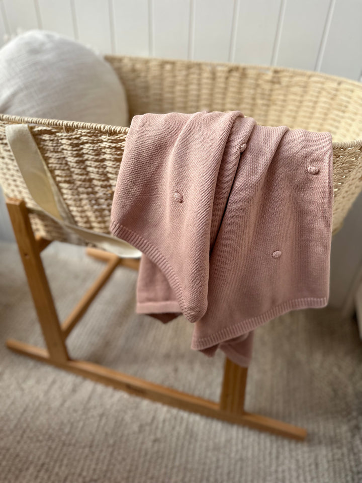 Mushie Organic Cotton Knitted Baby Blanket - Blush Dots