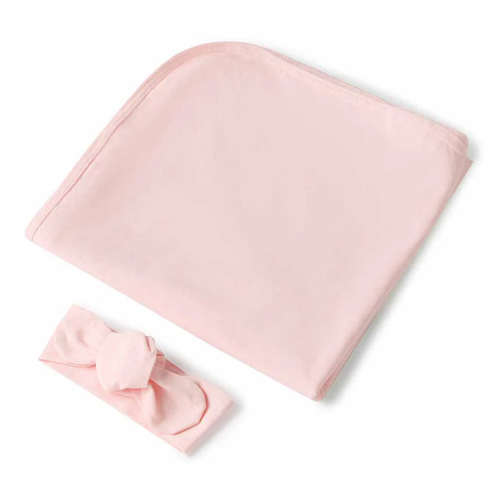 Snuggle Hunny Baby Jersey Wrap & Topknot Set - Baby Pink