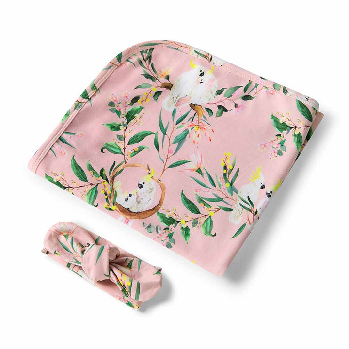 Snuggle Hunny Baby Jersey Wrap & Topknot Set - Cockatoo