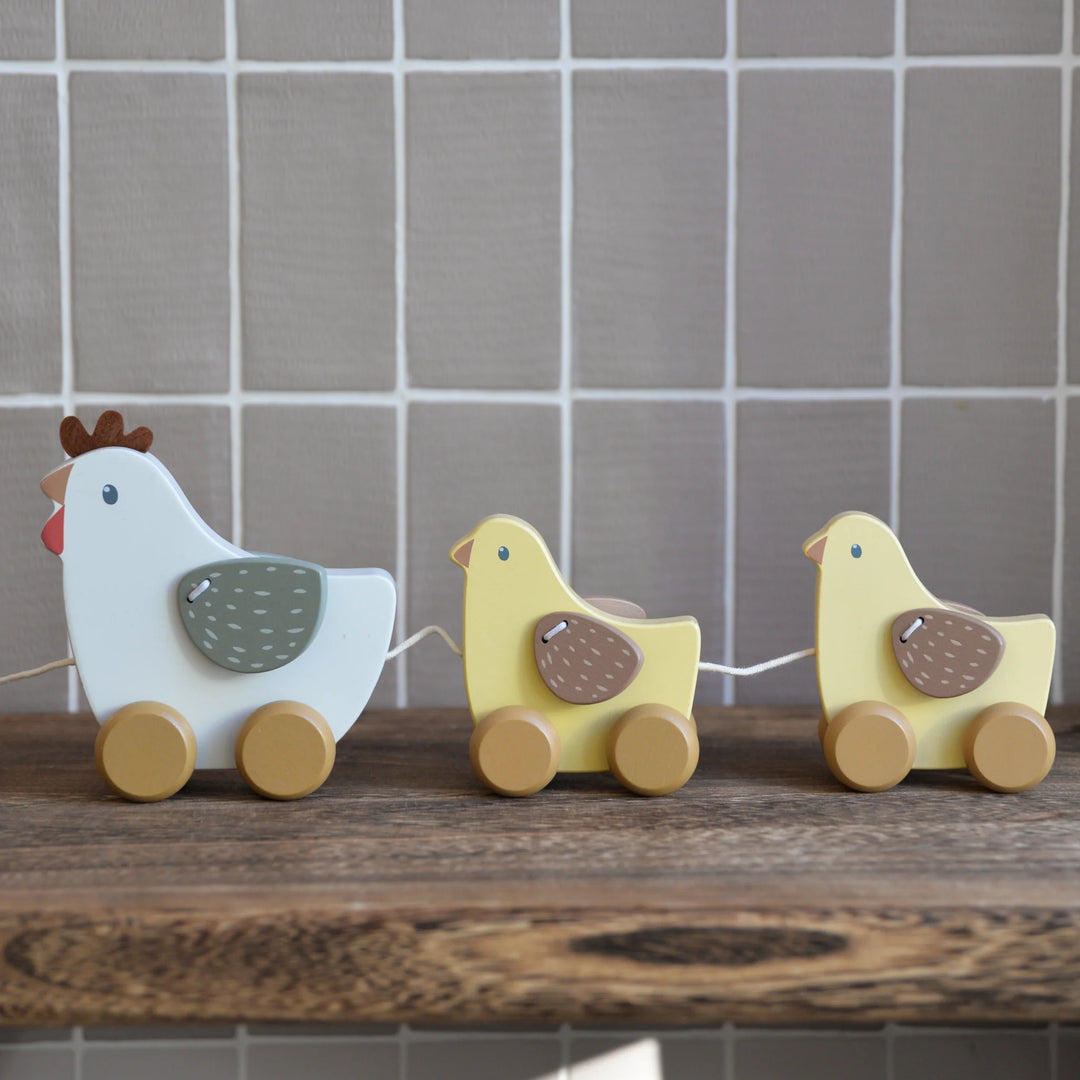 Little Farm Pull Along Wooden Chickens