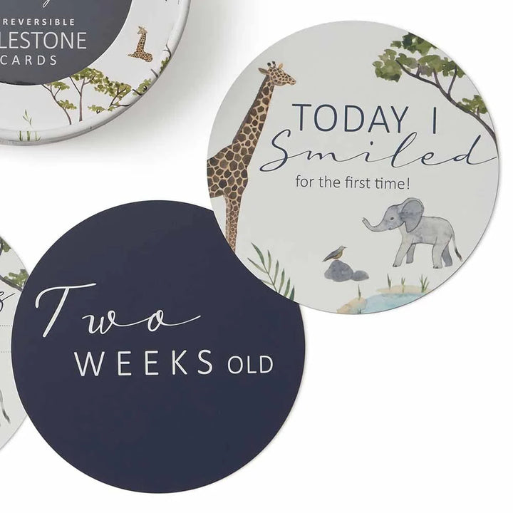 Snuggle Hunny Reversible Milestone Cards - Safari & Navy