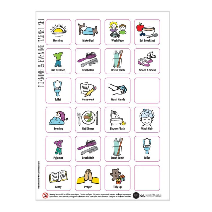 Preppd Kids Morning & Evening Magnetic Routine Chart (A4)