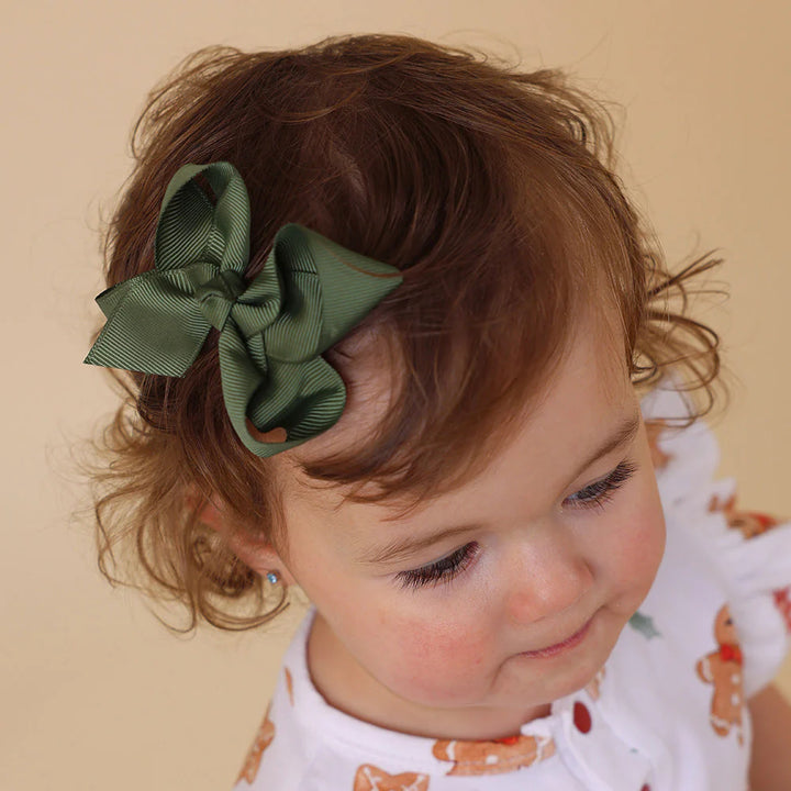 Snuggle Hunny Bow Hair Clip - Olive