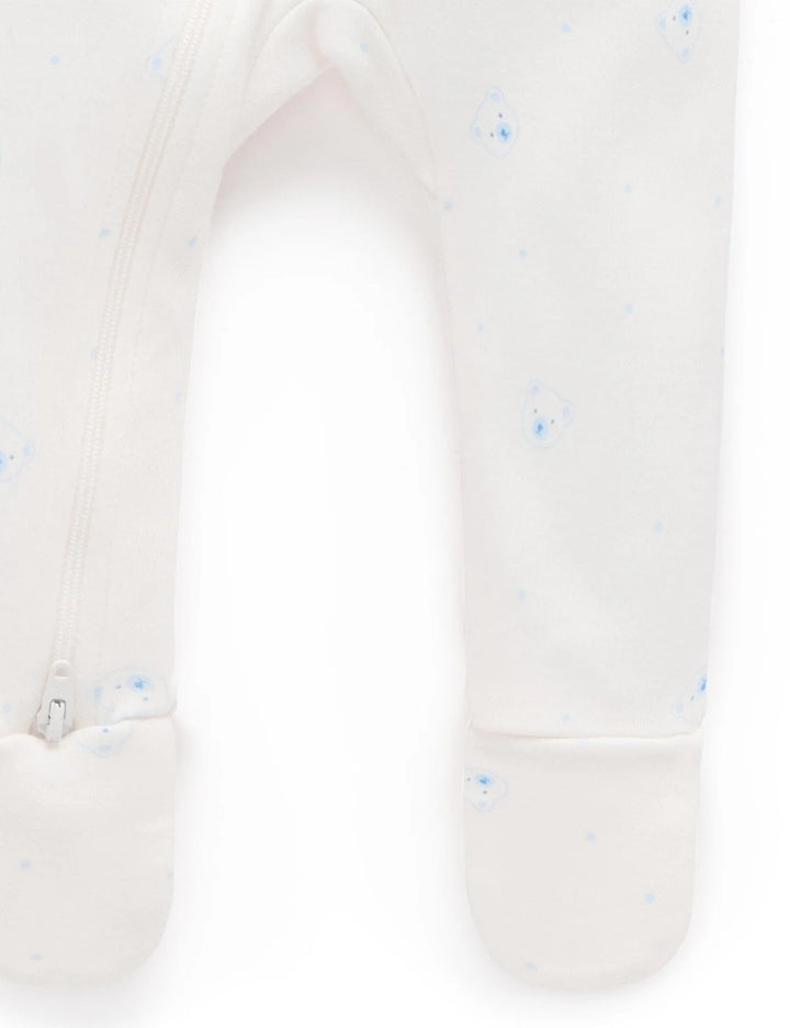 Purebaby Organic Zip Growsuit 2 Pack - Pale Blue Bear