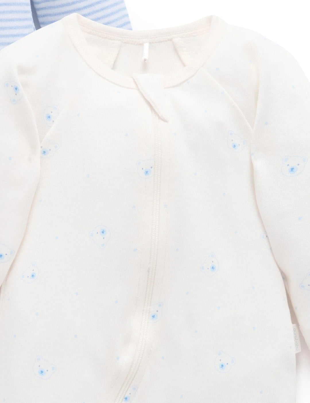 Purebaby Organic Zip Growsuit 2 Pack - Pale Blue Bear