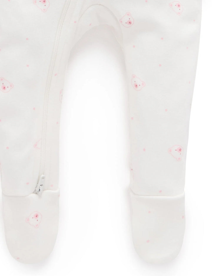 Purebaby Organic Zip Growsuit 2 Pack - Pale Pink Bear