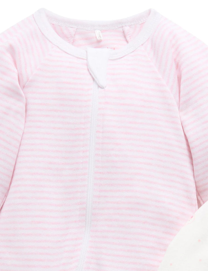 Purebaby Organic Zip Growsuit 2 Pack - Pale Pink Bear