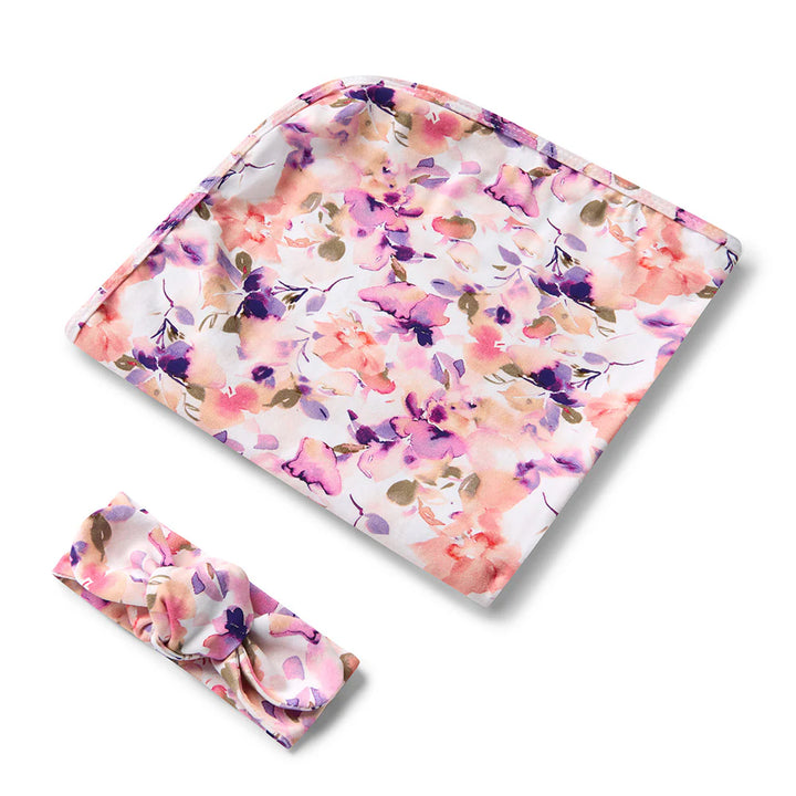 Snuggle Hunny Baby Jersey Wrap & Topknot Set - Blushing Beauty