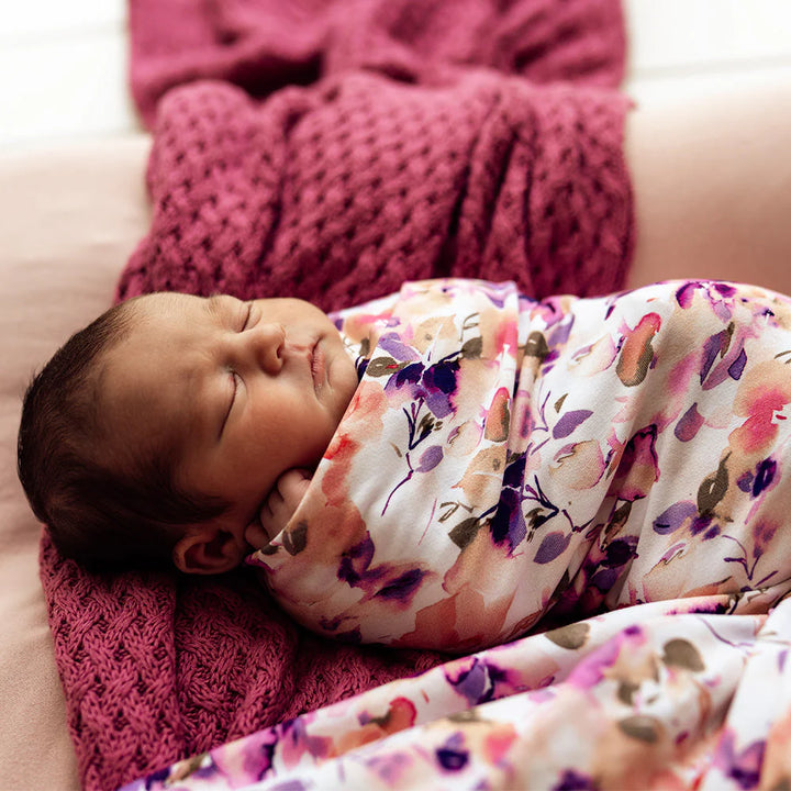 Snuggle Hunny Baby Jersey Wrap & Topknot Set - Blushing Beauty