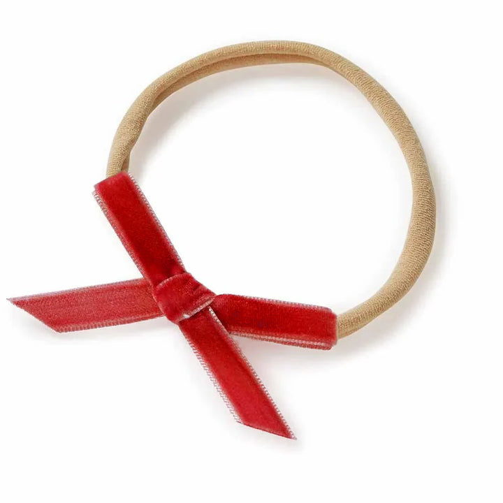 Snuggle Hunny Velvet Bow Stretchy Headband - Red