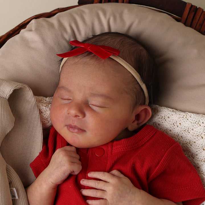 Snuggle Hunny Velvet Bow Stretchy Headband - Red