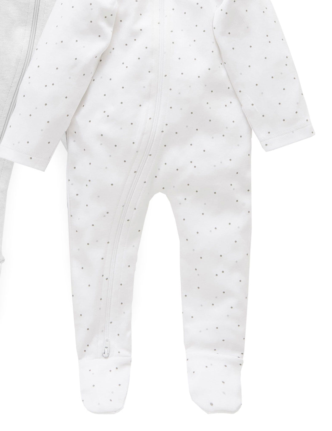 Purebaby Organic Zip Growsuit 2 Pack - Grey Spots & Grey Mélange