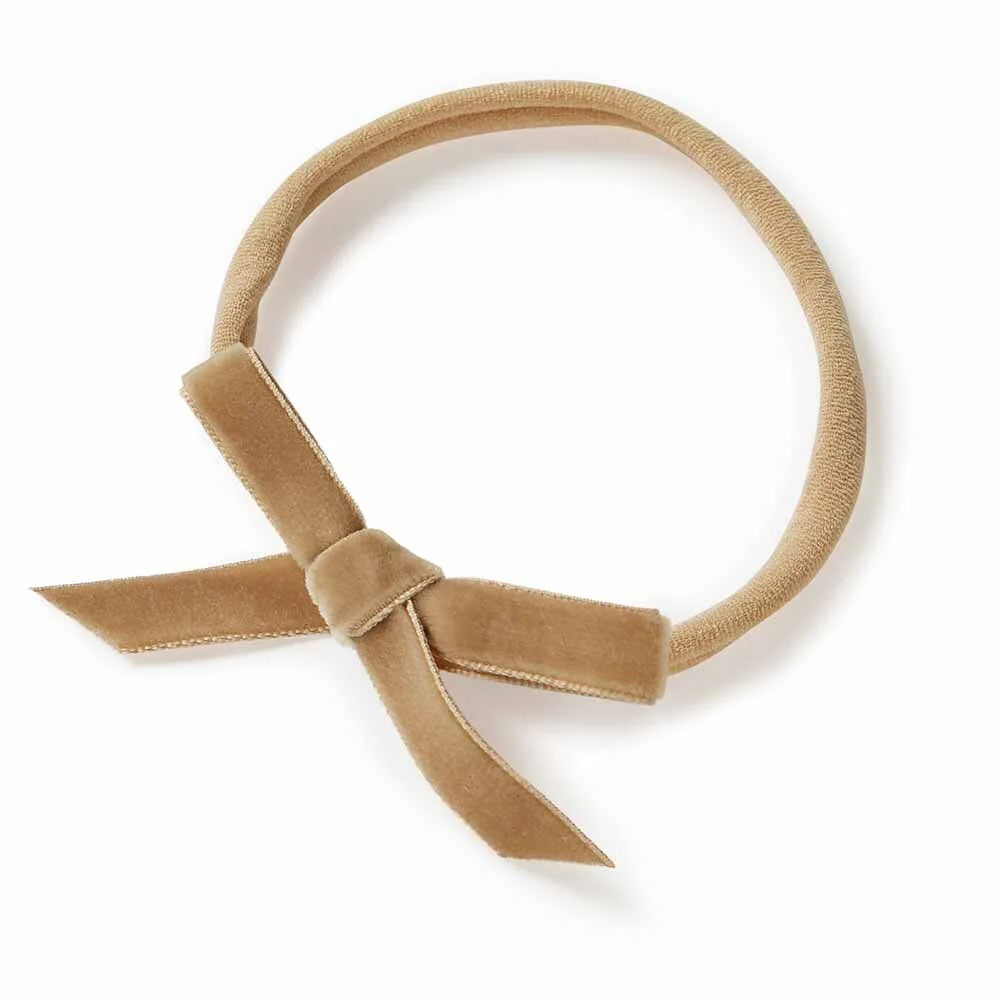Snuggle Hunny Velvet Bow Stretchy Headband - Pebble