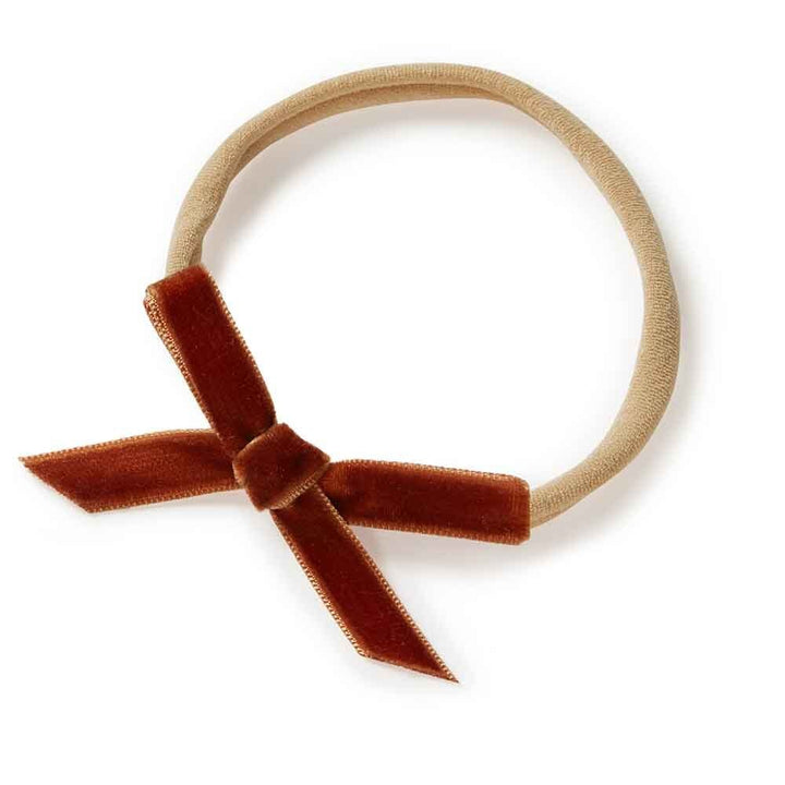 Snuggle Hunny Velvet Bow Stretchy Headband - Toffee