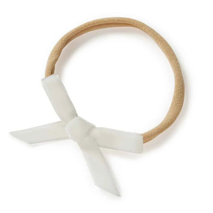 Snuggle Hunny Velvet Bow Stretchy Headband - White