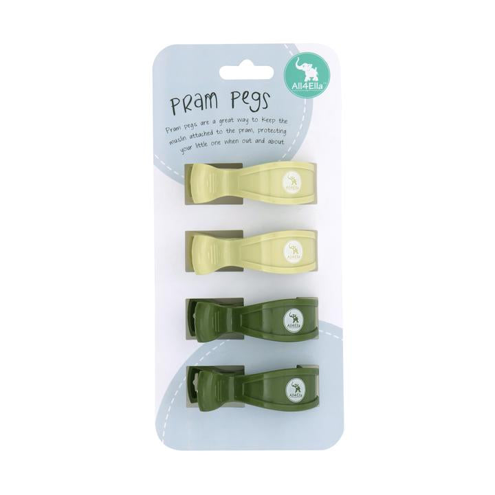 All4Ella Pram Pegs 4 Pack - Soft Lime & Forest Green
