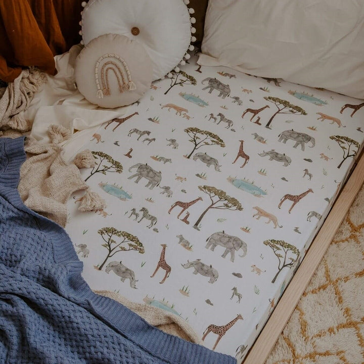 Snuggle Hunny Fitted Jersey Cotton Cot Sheet - Safari