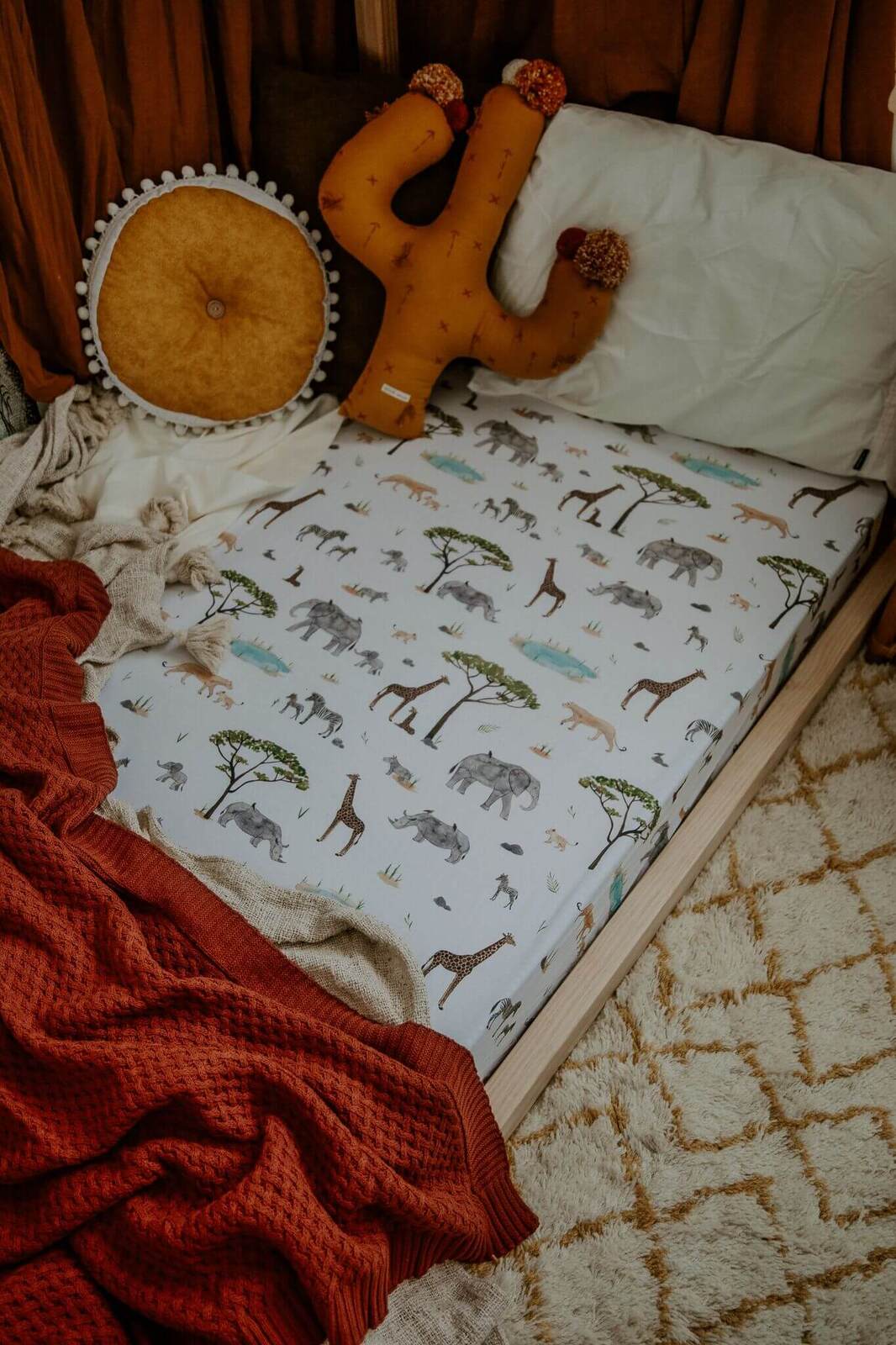 Snuggle Hunny Fitted Jersey Cotton Cot Sheet - Safari
