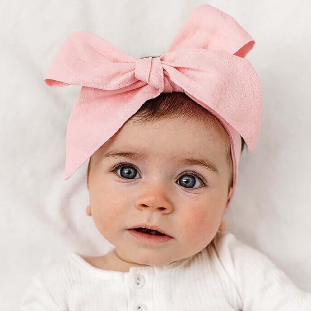 Snuggle Hunny Linen Bow Pre-Tied Headband - Baby Pink