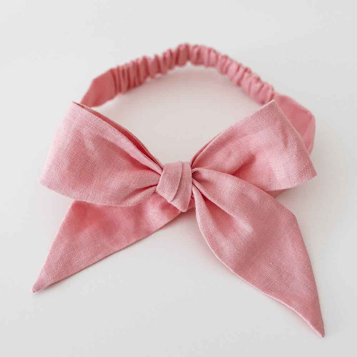 Snuggle Hunny Linen Bow Pre-Tied Headband - Baby Pink