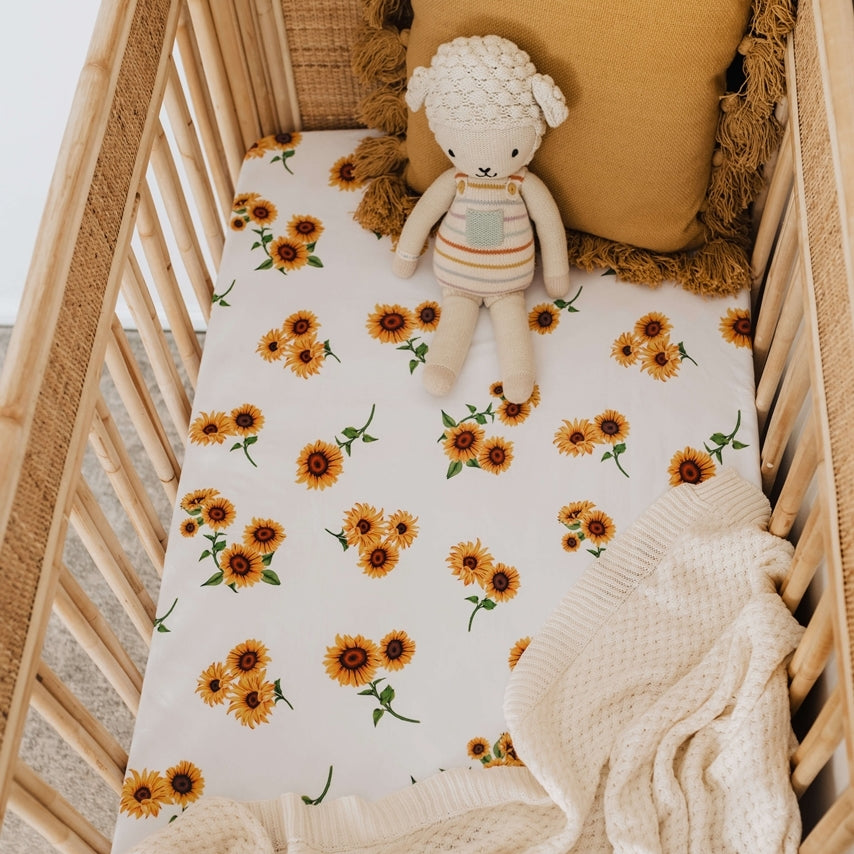 Snuggle Hunny Fitted Jersey Cotton Cot Sheet - Sunflower