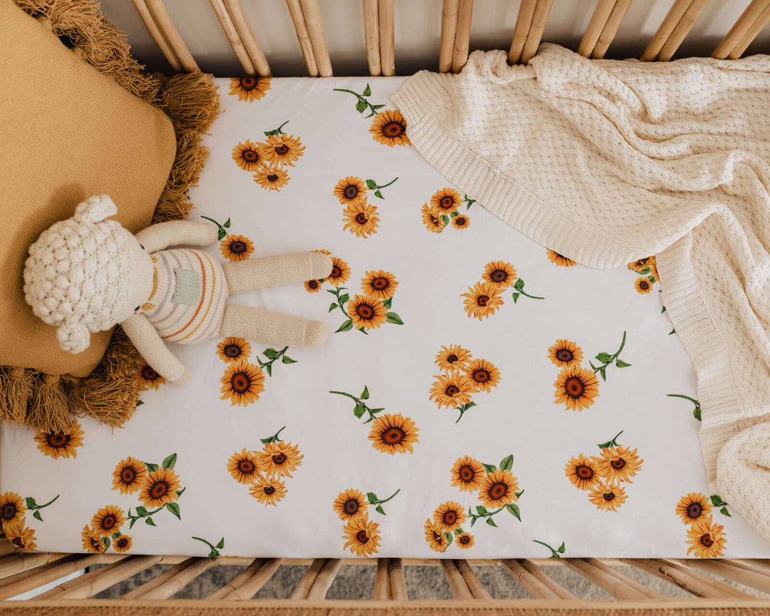 Snuggle Hunny Fitted Jersey Cotton Cot Sheet - Sunflower