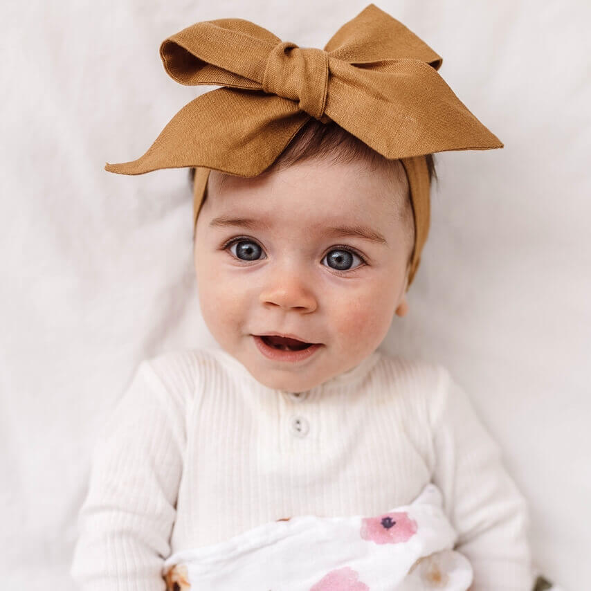 Snuggle Hunny Linen Bow Pre-Tied Headband - Mustard